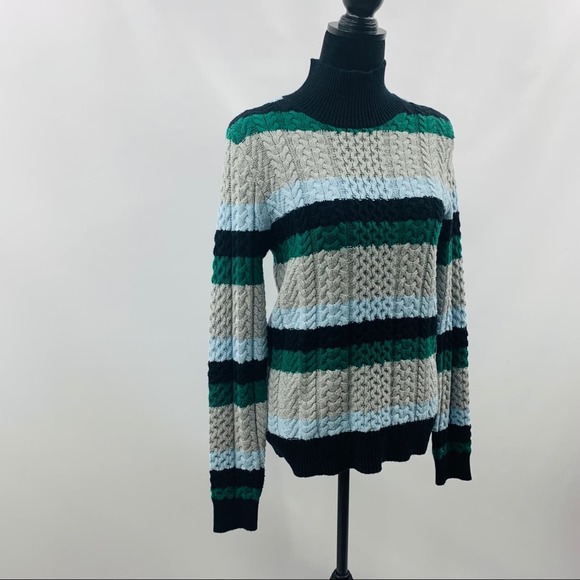 1901 Blue Green Black Gray Striped Sweater - Picture 5 of 8